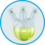 Round bottom flasks with three necks, NS joints, angled side arms, borosilicate glass 3.3