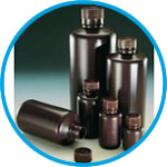 Narrow-mouth bottles Nalgene™ Economy, HDPE, with screw cap, PP, brown